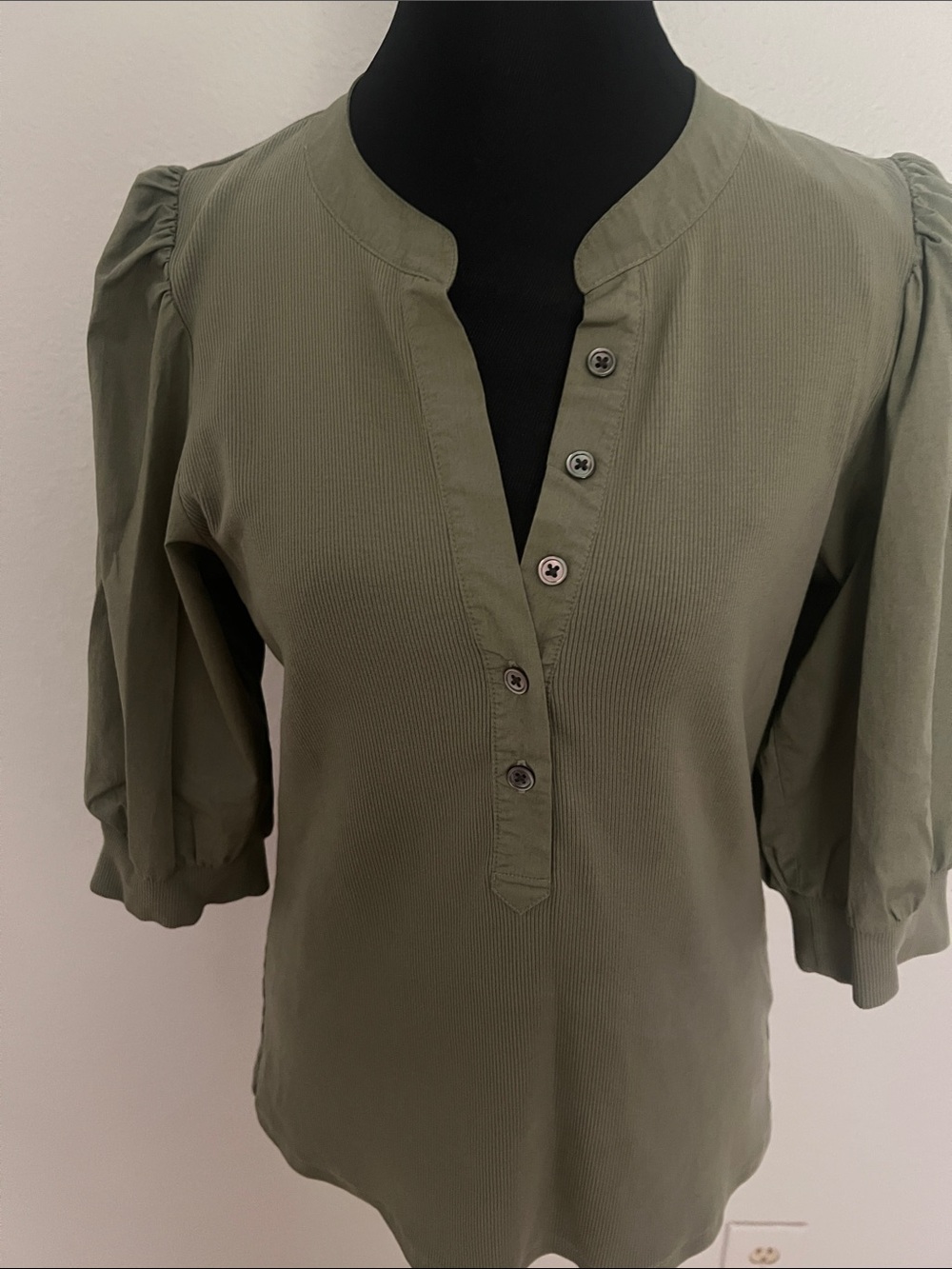 Veronica Beard Coralee Olive Green Puff Sleeve Top Size L - Picture 4 of 6